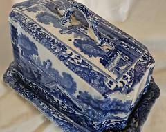 Spode's Blue Italian By WT Copeland C 1921 Wedge Cheese Dish With Landscape Lid 