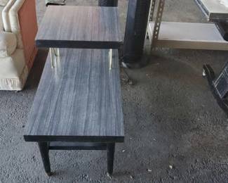 #10088 • Grey End Table with Gold Metal Accents
