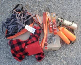 #15232 • (3) Dog Toys, (4) Dog Collars, Dog Clothing, & Harness
