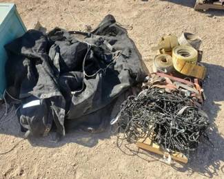 #1554 • Black Tarp, Hooks On String, & (9) Tow Straps

