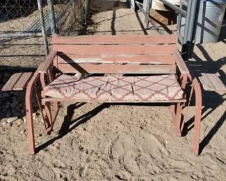 #1032 • Red Wooden Swinging Bench
