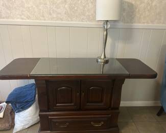 Cabinet with fold down side & glass top