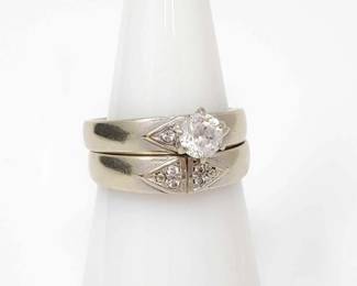 #302 • 14k Gold Rhinestone Wedding Ring & Band with Rhinestone Accents, 6g
