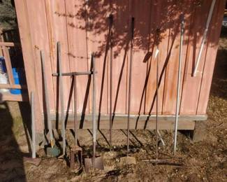 #5500 • Hole Digger, Axe, Weed Rake, Shovel, & Metal Poles
