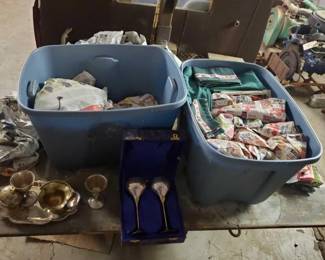 #1524 • (2) Totes Full Of Glassware & Silverware
