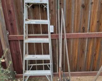#10014 • 6ft Ladder and Shovel, Hula Ho and Rake.
