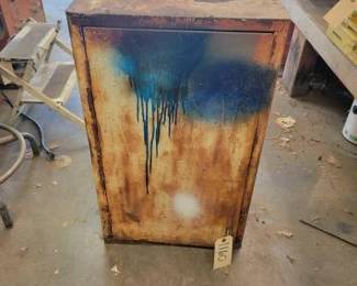 #1160 • Vintage Metal Storage Cabinet, Carburetor Parts and Repair Kits
