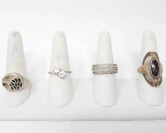 #332 • (4) Sterling Silver Rings with Rhinestone Accents, 25g
