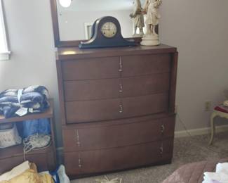 MCM chest of drawers and nice mantle clock