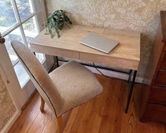 'Loring' Wood Writing Desk with Drawers and Charging Station