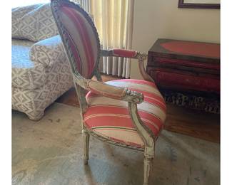 Louis XVI Style Medallion Armchair with Coral Striped Upholstery