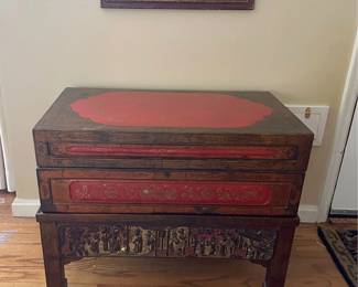 Painted Asian Chest on Stand
