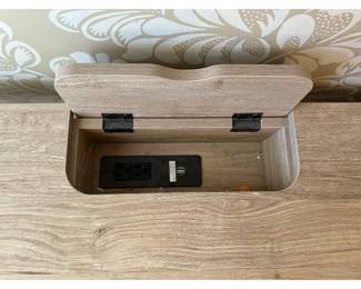 'Loring' Wood Writing Desk with Drawers and Charging Station