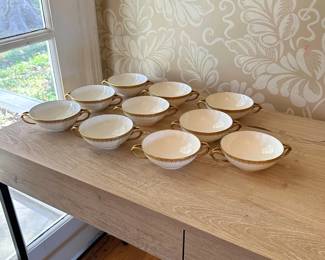 D & C France Limoges NY Tea Cups with Gold Trim, set of 9