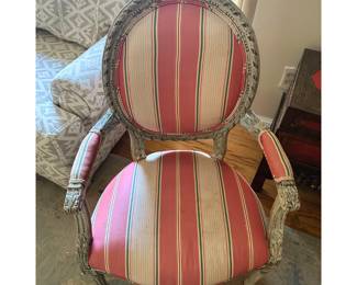 Louis XVI Style Medallion Armchair with Coral Striped Upholstery