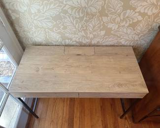 'Loring' Wood Writing Desk with Drawers and Charging Station