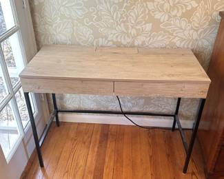 'Loring' Wood Writing Desk with Drawers and Charging Station