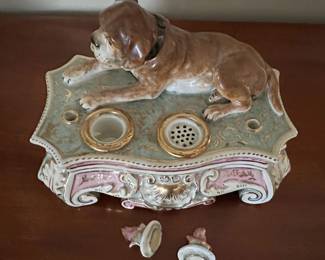 German Rococo Bull Mastiff Ink Stand