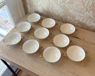 D & C France Limoges NY Tea Cups with Gold Trim, set of 9