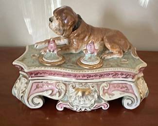 German Rococo Bull Mastiff Ink Stand