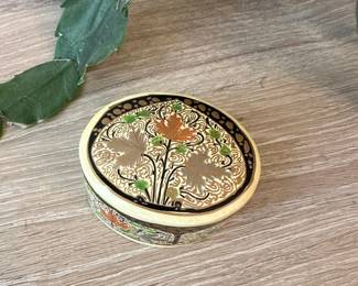 Oval Paper Mache with Leaf Painting Trinket Box