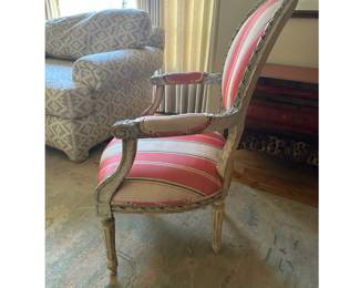 Louis XVI Style Medallion Armchair with Coral Striped Upholstery