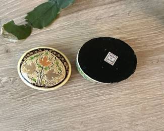 Oval Paper Mache with Leaf Painting Trinket Box