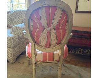 Louis XVI Style Medallion Armchair with Coral Striped Upholstery
