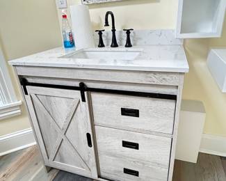 Master Bath Sink, Barn Door Style Cabinet, Hardware 31” wide . Buyer responsible for removal