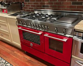 PRE-SALE NOW OFFERED - CONTACT US Bertazzoni 6 Burner Gas Range , Griddle, 2 ovens, 1 converts to convection. 47.7 wide Ht 32" w/4.75" legs, D 25.25"