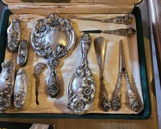Sterling silver antique vanity set