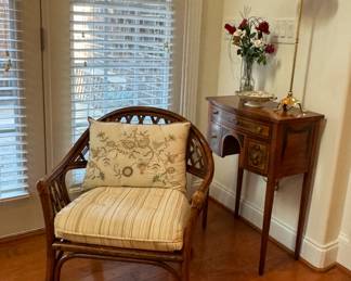 Vintage Bassett Rattan Chair, Adams Style Kneehole Side Table