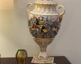 Antique Italian Capodimonte Urn Vase, Nouveau Art Glass