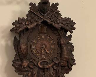 Antique Black Forest Carved Stag Cuckoo Clock