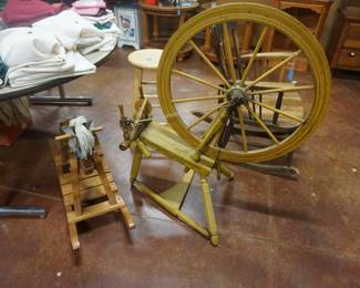 spinning wheel, child rocking horse
