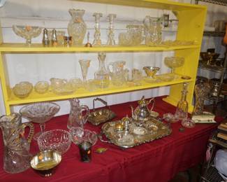 Crystal, cut glass, silver plate