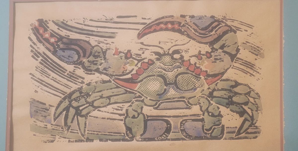 Walter Anderson Block Print Hand Colored by Adele Anderson Lawton in 1982.  (This is before silkscreening)