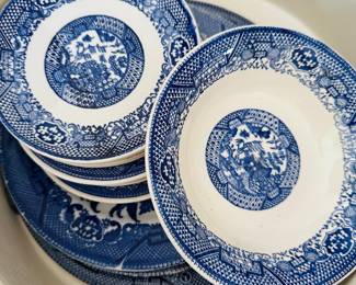 Large collection of Willow dishes- Mugs, Plates, Bowls