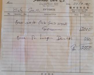 Original 8 panel invoice when purchased