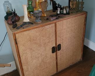 Large rattan and woven wicker cabinet