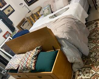 Mattress, box spring and bed frame, storage chest