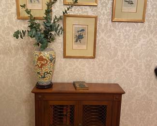 English bookcase with bronze wire doors