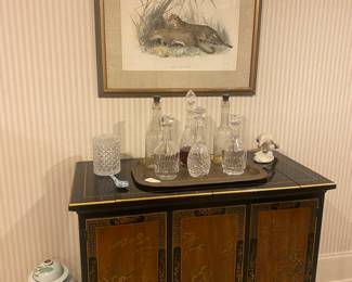 Oriental design bar cabinet. Fitted inside 