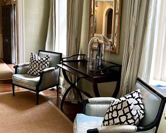 Antique Bergere chairs - reupholstered in a dreamy silk