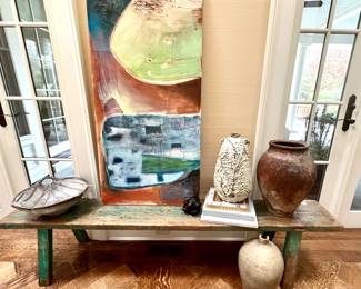 Antique Bench, hand thrown pottery, Original artworks from the Eric Shindler Gallery