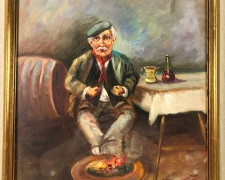 1976 European Vintner Portrait Oil On Canvas Painting, Signed