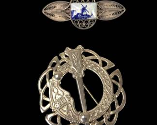 Sterling Silver Celtic Brooch & Delft Sterling Silver Filigree Brooch