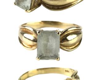 10K Yellow Gold Aquamarine Cocktail Ring, Size 8-1/4