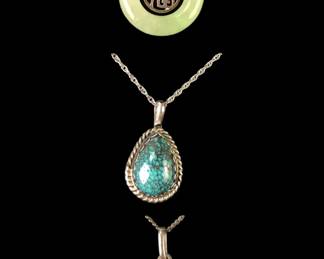 Sterling Silver Necklaces With Turquoise, Chinese Jade & Sterling Scorpio Zodiac Pendants