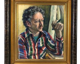 1987 "Robert Bailey, Poet" Portrait Oil On Canvas Painting, Signed Patricia Melvin